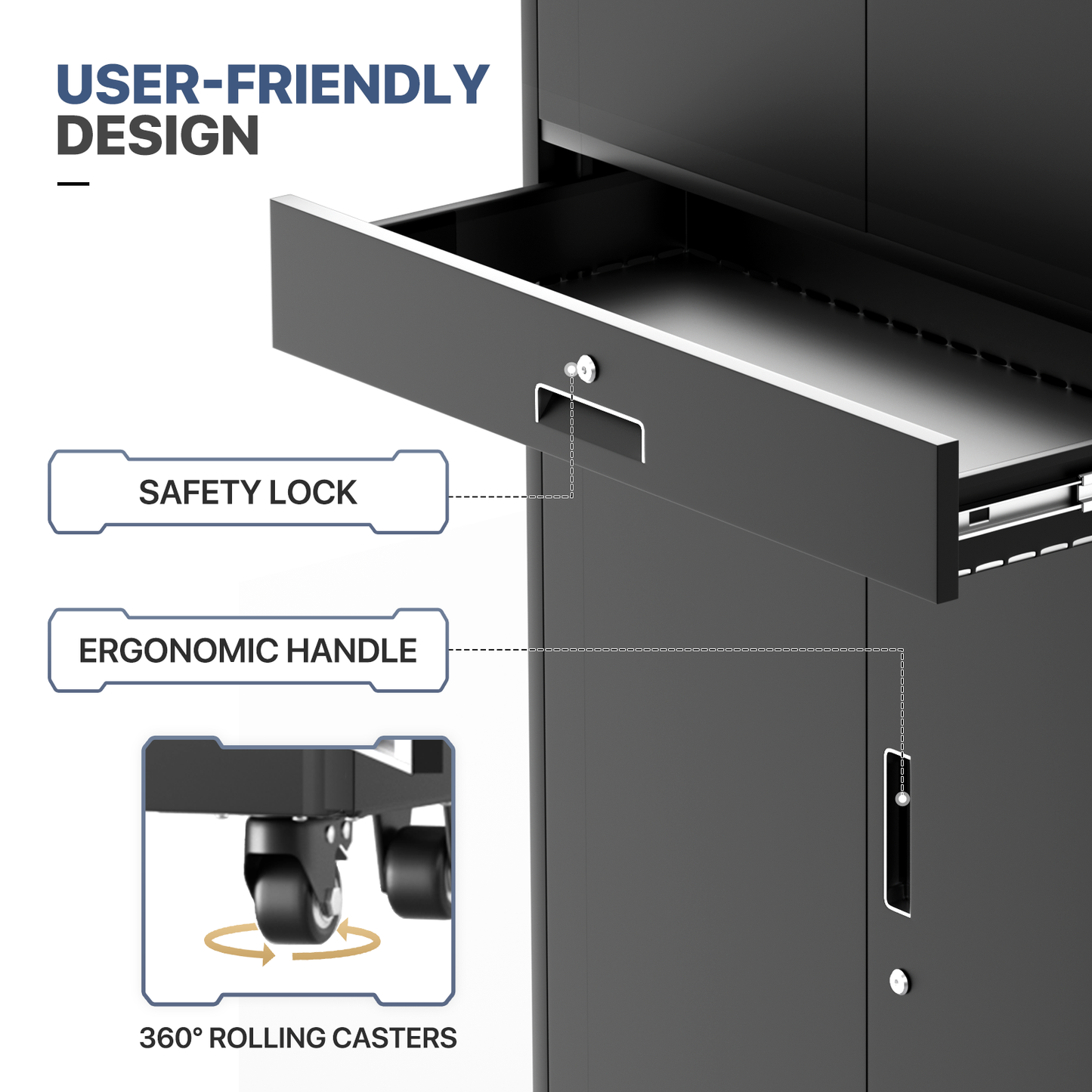 Rolling Metal Storage Cabinets with Lock-73.25"H x 31.5"W x 15.75"D-with Drawer+2 Doors