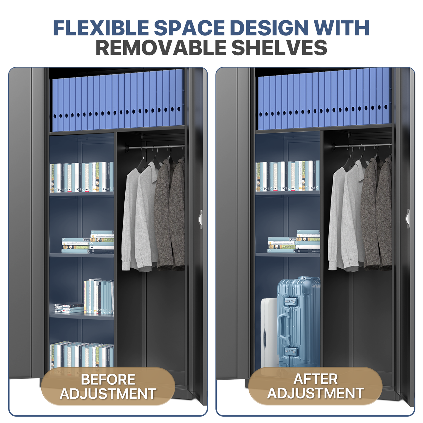 Metal Storage Cabinets with Lock-72"H x 35.5"W x 17.75"D