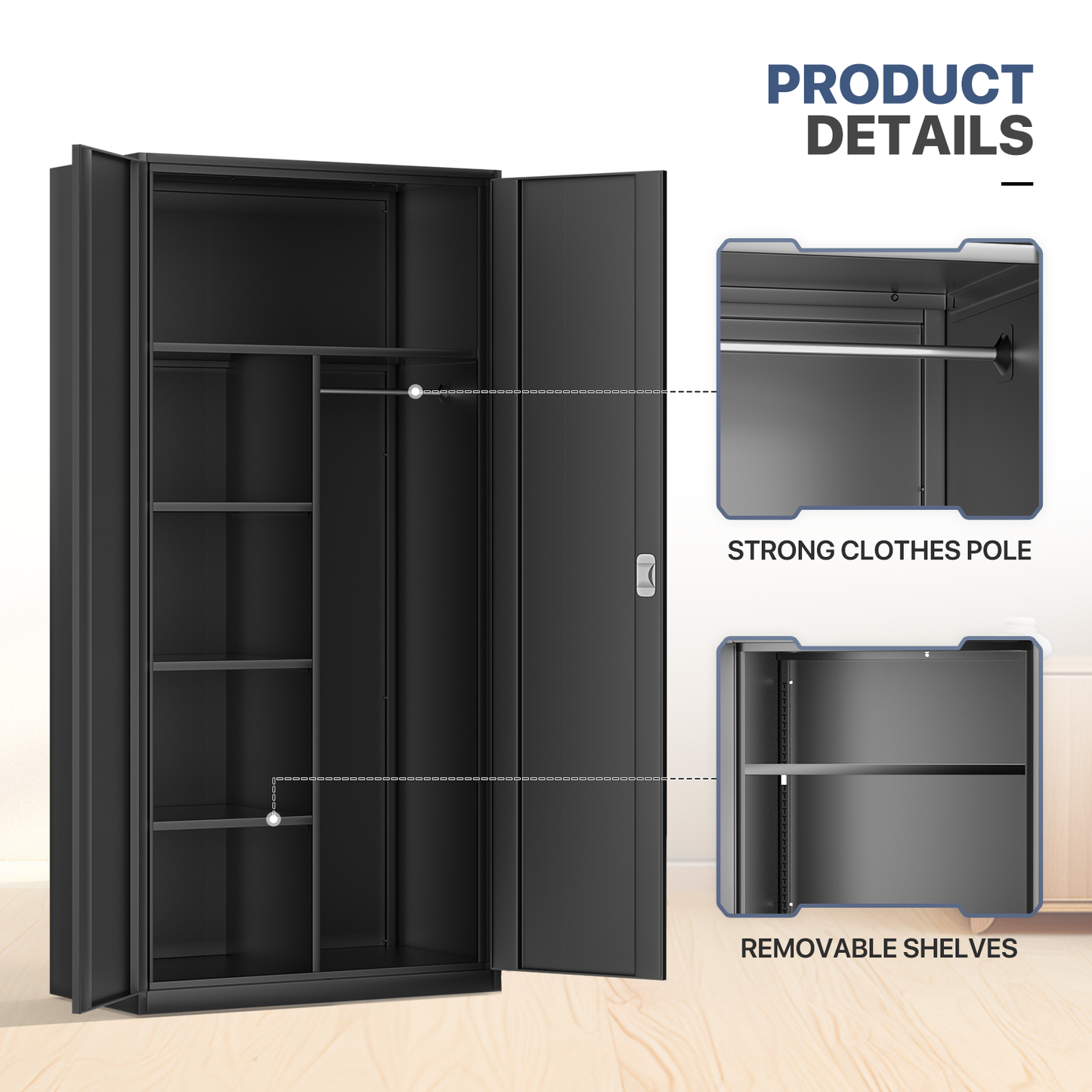 Metal Storage Cabinets with Lock-72"H x 35.5"W x 17.75"D