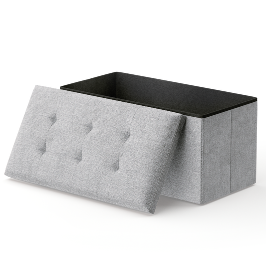 High Elastic Sponge Storage Ottoman 220 lbs Capacity - (L)30.0in. (W)15.0in. (H)14.5in. - Linen