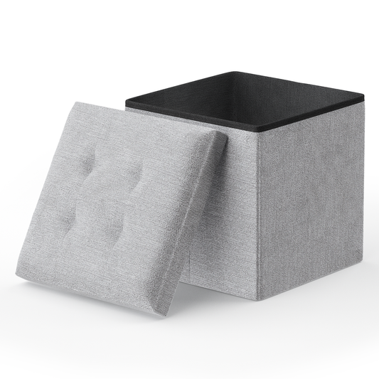 High Elastic Sponge Storage Ottoman 220 lbs Capacity - (L)15.0in. (W)15.0in. (H)15.0in. - Linen