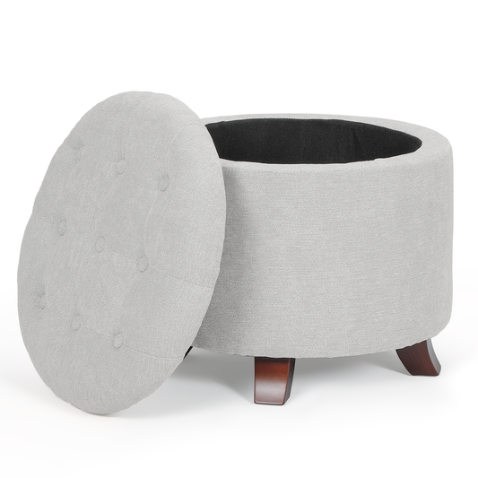 High Elastic Sponge Storage Ottoman 220 lbs Capacity - (L)20.0in. (W)20.0in. (H)17.0in. - Linen