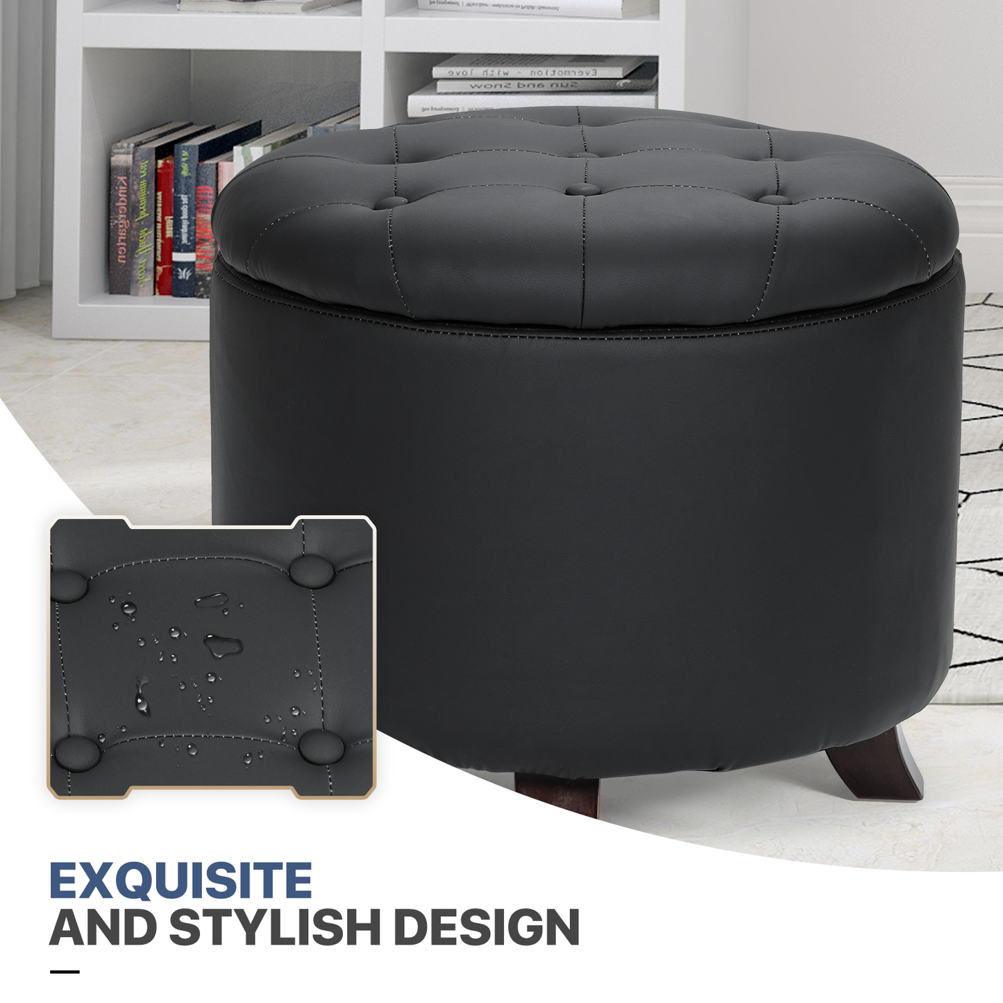 High Elastic Sponge Storage Ottoman 220 lbs Capacity - (L)20.0in. (W)20.0in. (H)17.0in. - PU