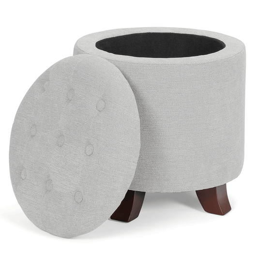 High Elastic Sponge Storage Ottoman 220 lbs Capacity - (L)15.5in. (W)15.5in. (H)17.0in. - Linen