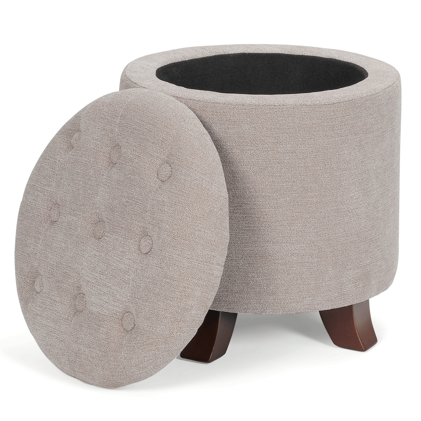 High Elastic Sponge Storage Ottoman 220 lbs Capacity - (L)15.5in. (W)15.5in. (H)17.0in. - Linen