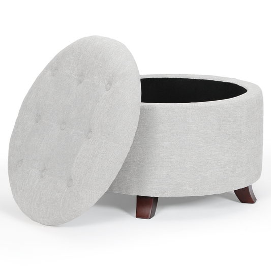 High Elastic Sponge Storage Ottoman 220 lbs Capacity - (L)24.5in. (W)24.5in. (H)17.0in. - Linen