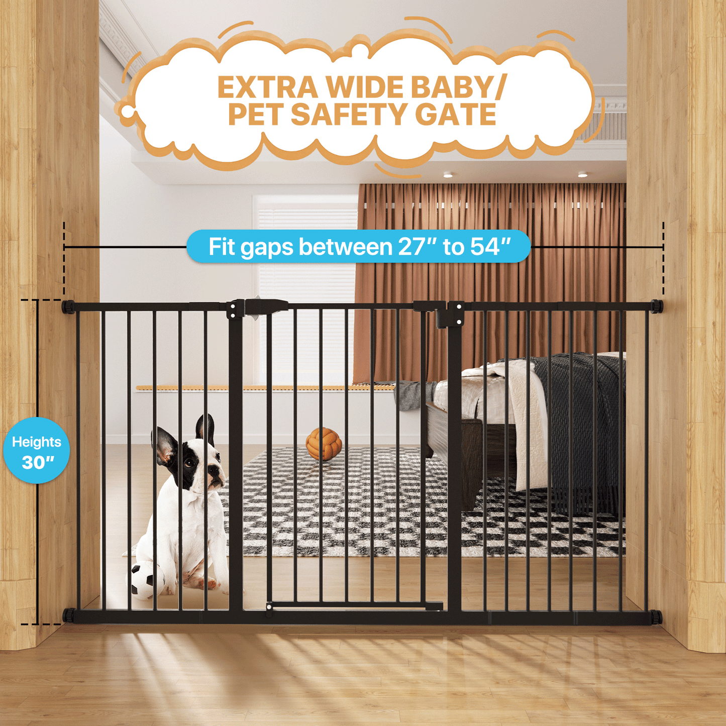 30'' Height Pet Gate - Pressure Mount - 47''-54'' Wide