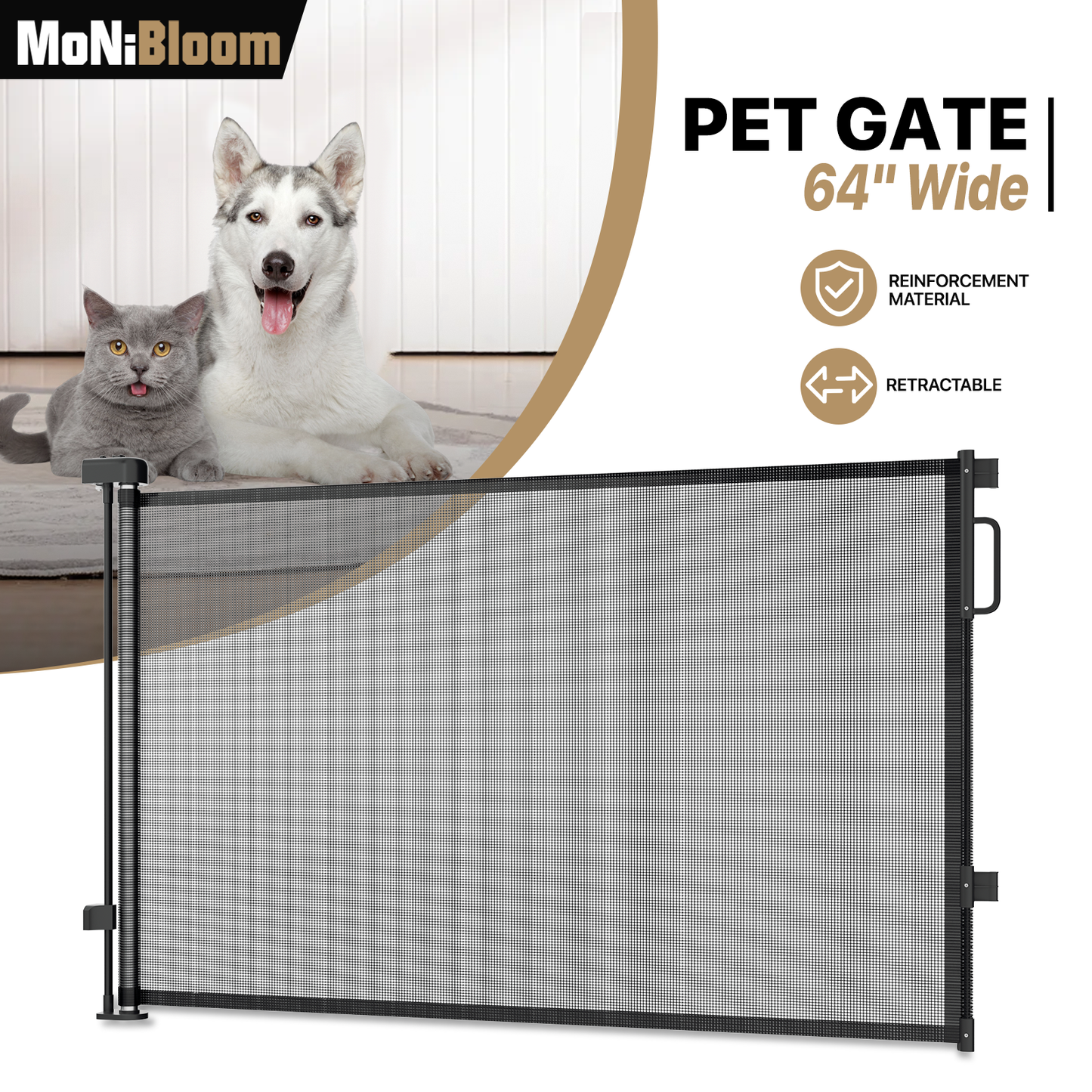 34'' Height Pet Gate - Retractable - up to 64'' Wide