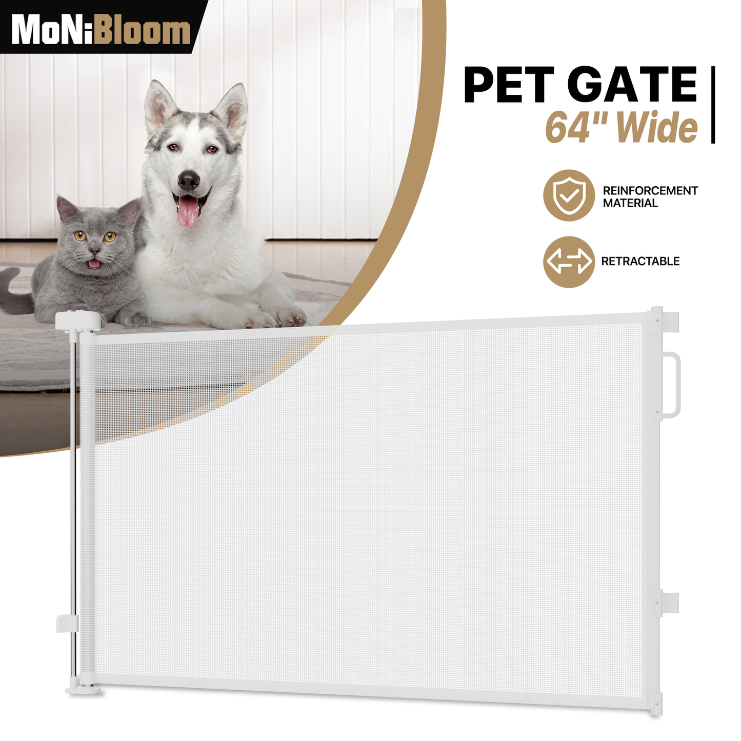 34'' Height Pet Gate - Retractable - up to 64'' Wide