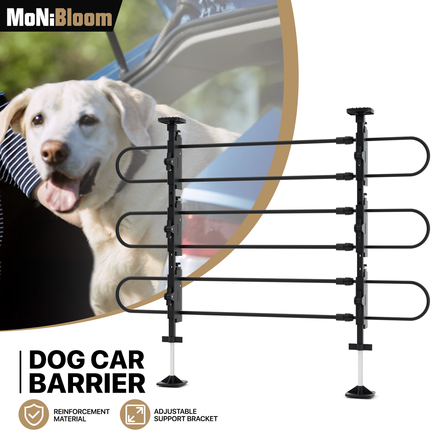 30''-50'' Height Dog Car Barrier - 34''-60'' Wide - Black