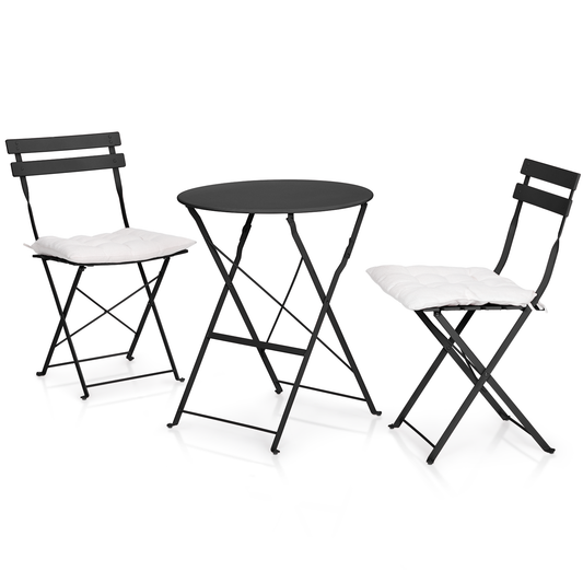 Foldable Patio Set - Steel - 2 Chairs 330 lbs Capacity, 1 Round Table 100 lbs Capacity