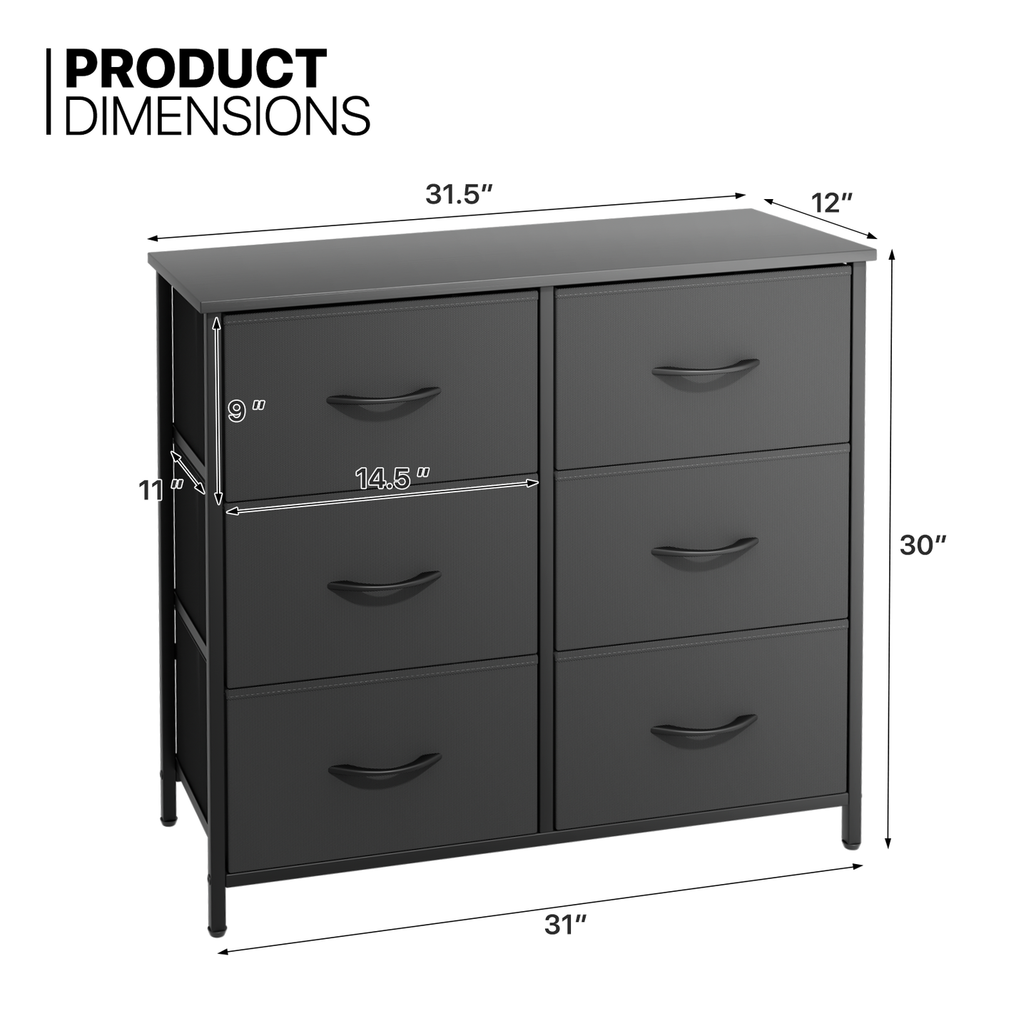 30" Dresser Model Fabric Drawer Metal Frame, 6-Drawer