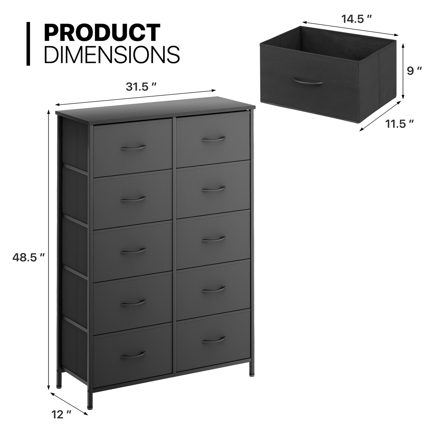48.5" Dresser Model Fabric Drawer Metal Frame, 10-Drawer