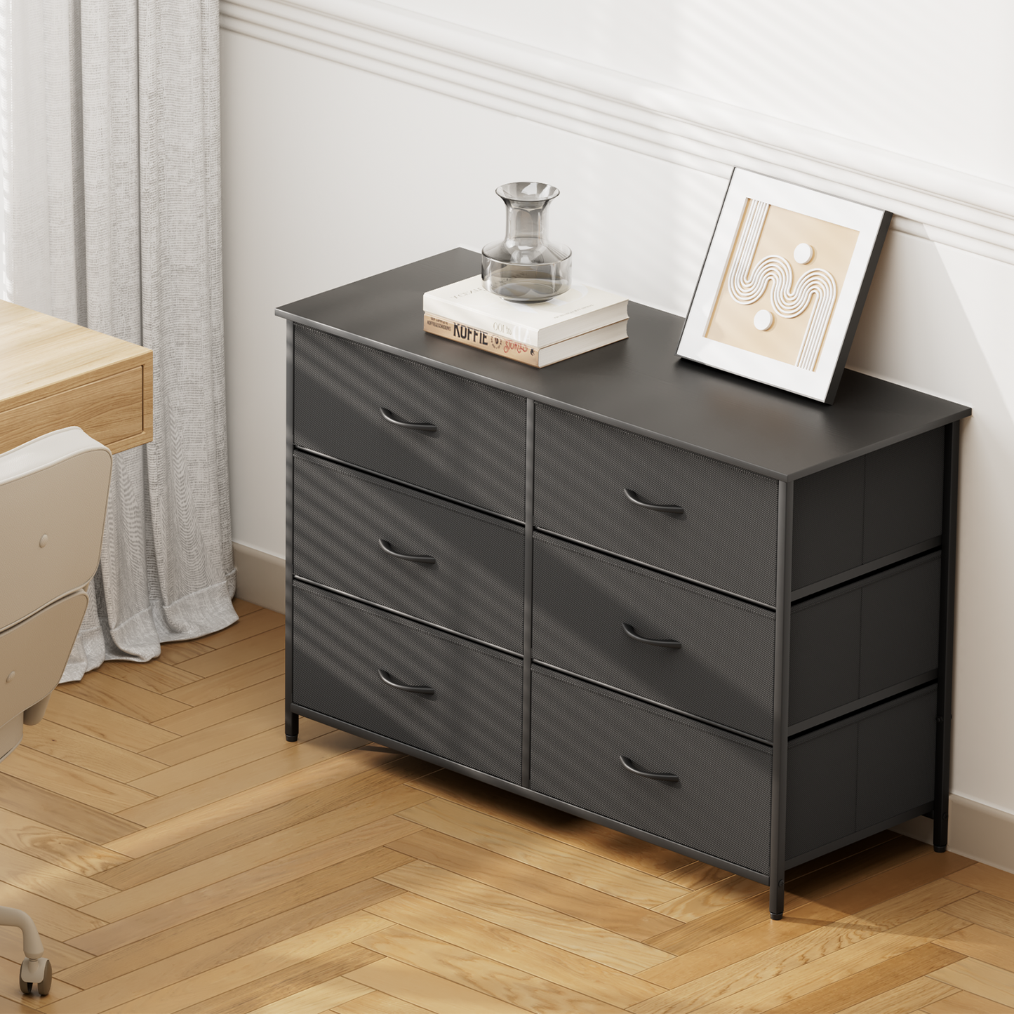 28.5" Height Dresser - 6 Fabric Drawer- Metal Frame - MDF Top