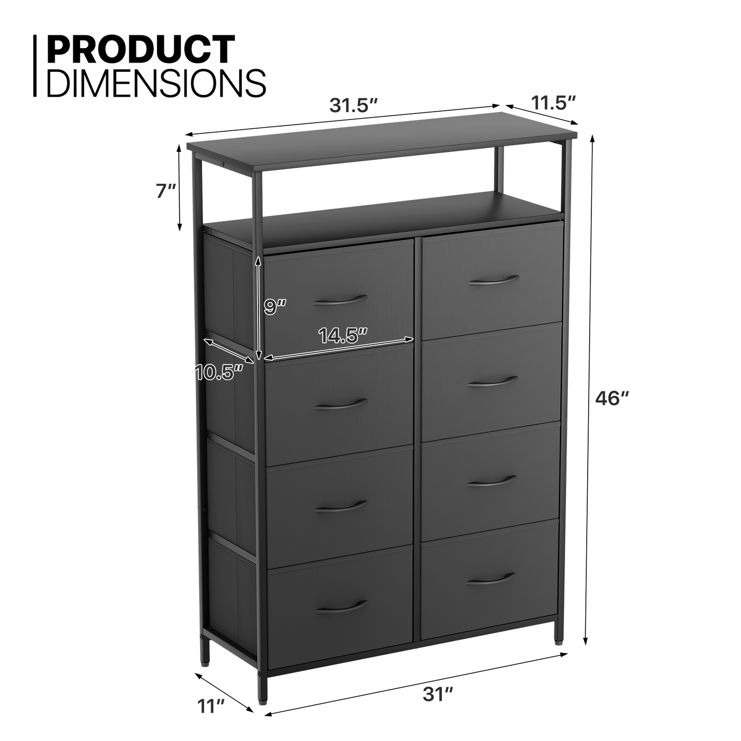 46" Dresser Model Fabric Drawer Metal Frame, 8-Drawer