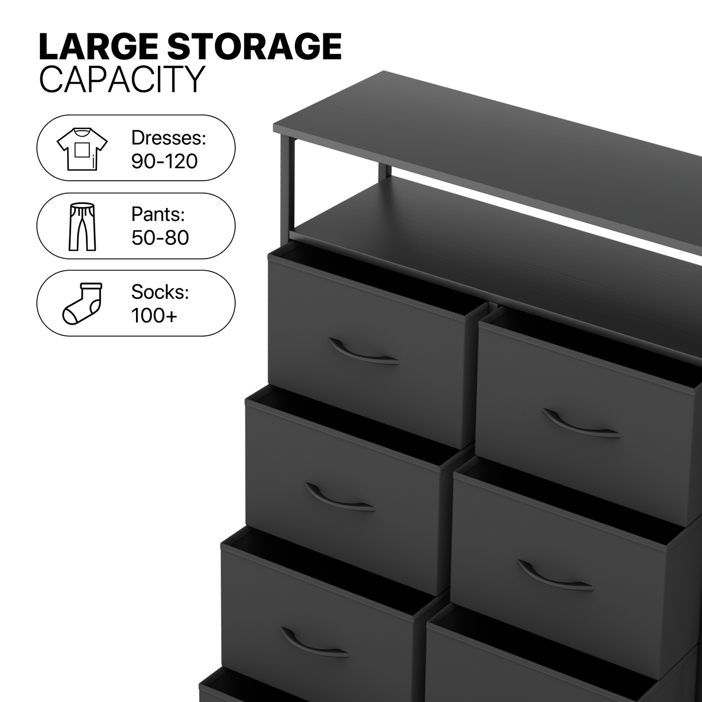 46" Dresser Model Fabric Drawer Metal Frame, 8-Drawer