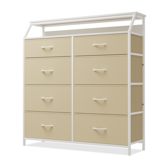 42.5" Height Dresser - 8 Fabric Drawer- Metal Frame - MDF Top