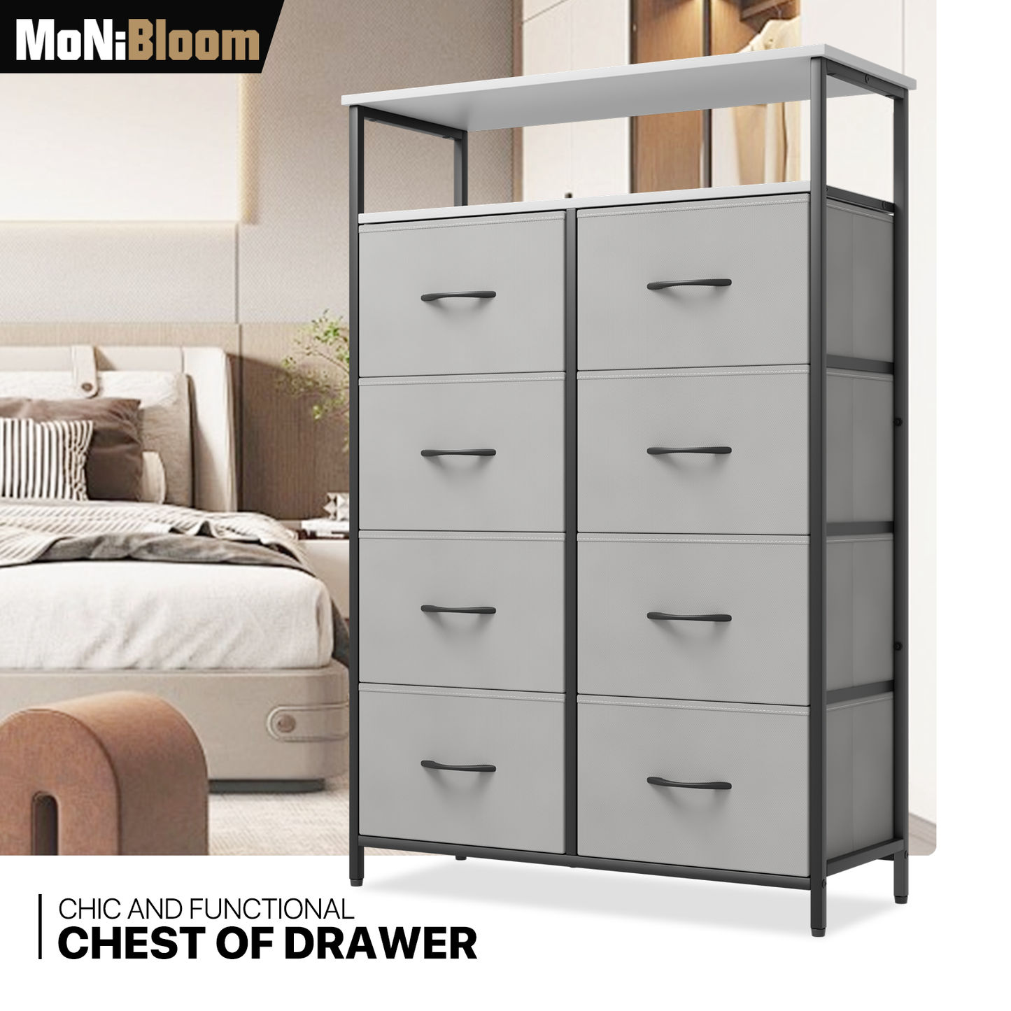 46" Dresser Model Fabric Drawer Metal Frame, 8-Drawer