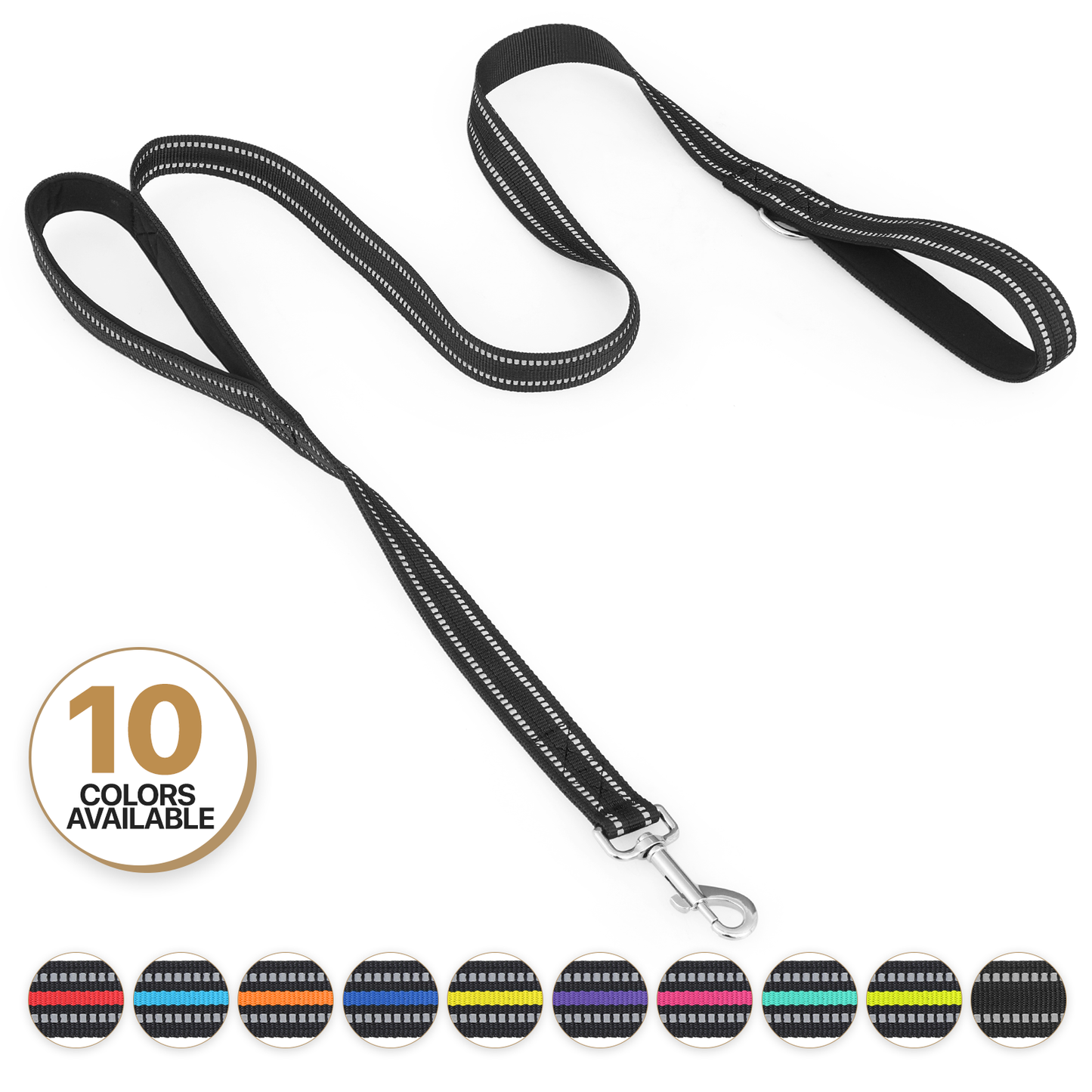 5 ft Reflective Strips Dog Leash - w/ 2 Handles