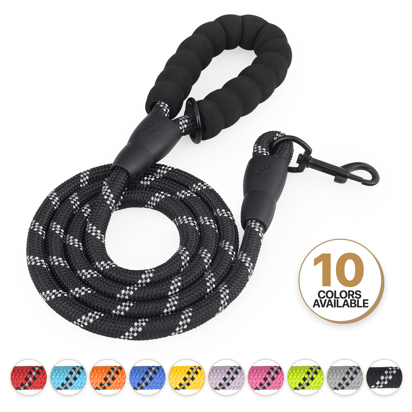 5 ft Reflective Strips Dog Leash - w/ Foam Handles