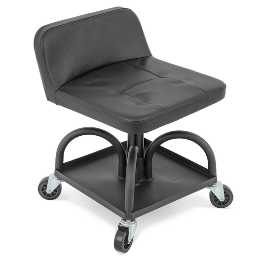 Roller Seat 300 lbs Capacity - (L)16.0in. (W)13.5in. (H)8.0in. - Rectangular - Adjustable Height 22.0in. - 27.0in. - Built-in Rectangular Tray - Black
