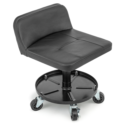 Roller Seat 300 lbs Capacity - (L)16.0in. (W)14.5in. (H)9.0in. - Rectangular - Adjustable Height 21.5in. - 27.0in. - Built-in Round Tray - Black