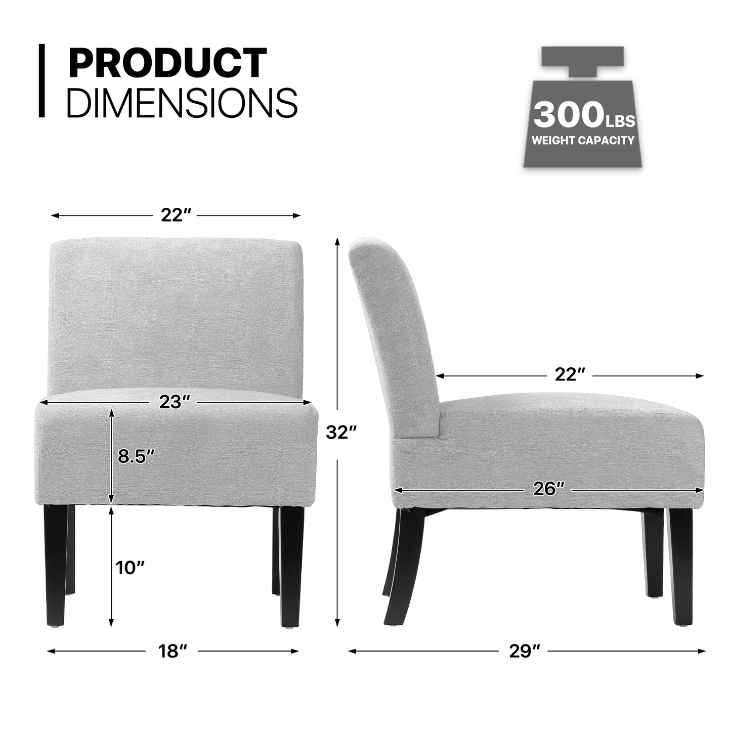 2 pcs Sofa Chair 300 lbs Capacity - (L)23.0in. (W)29.0in. (H)32.0in.