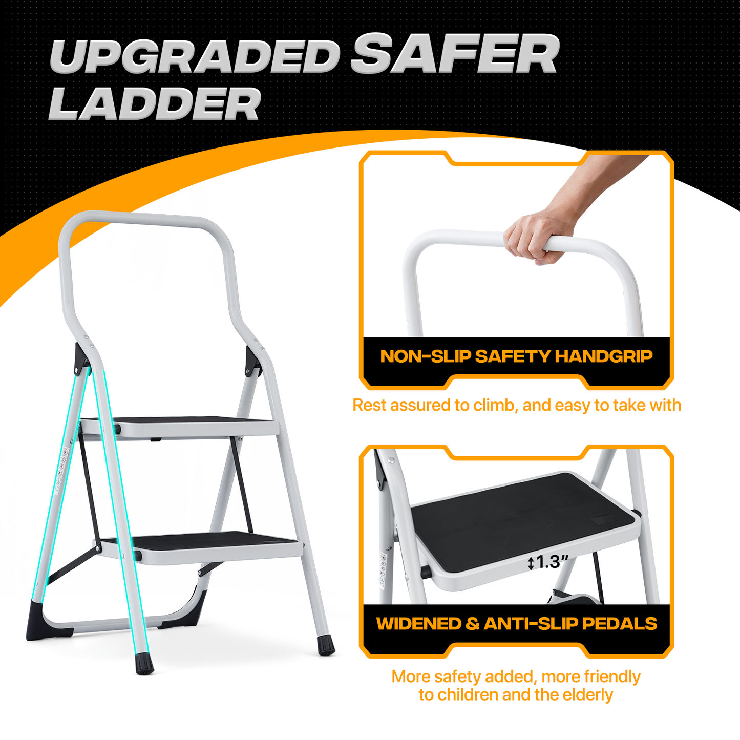 Step Ladder-2 Step-36"Height - White - Iron+PP