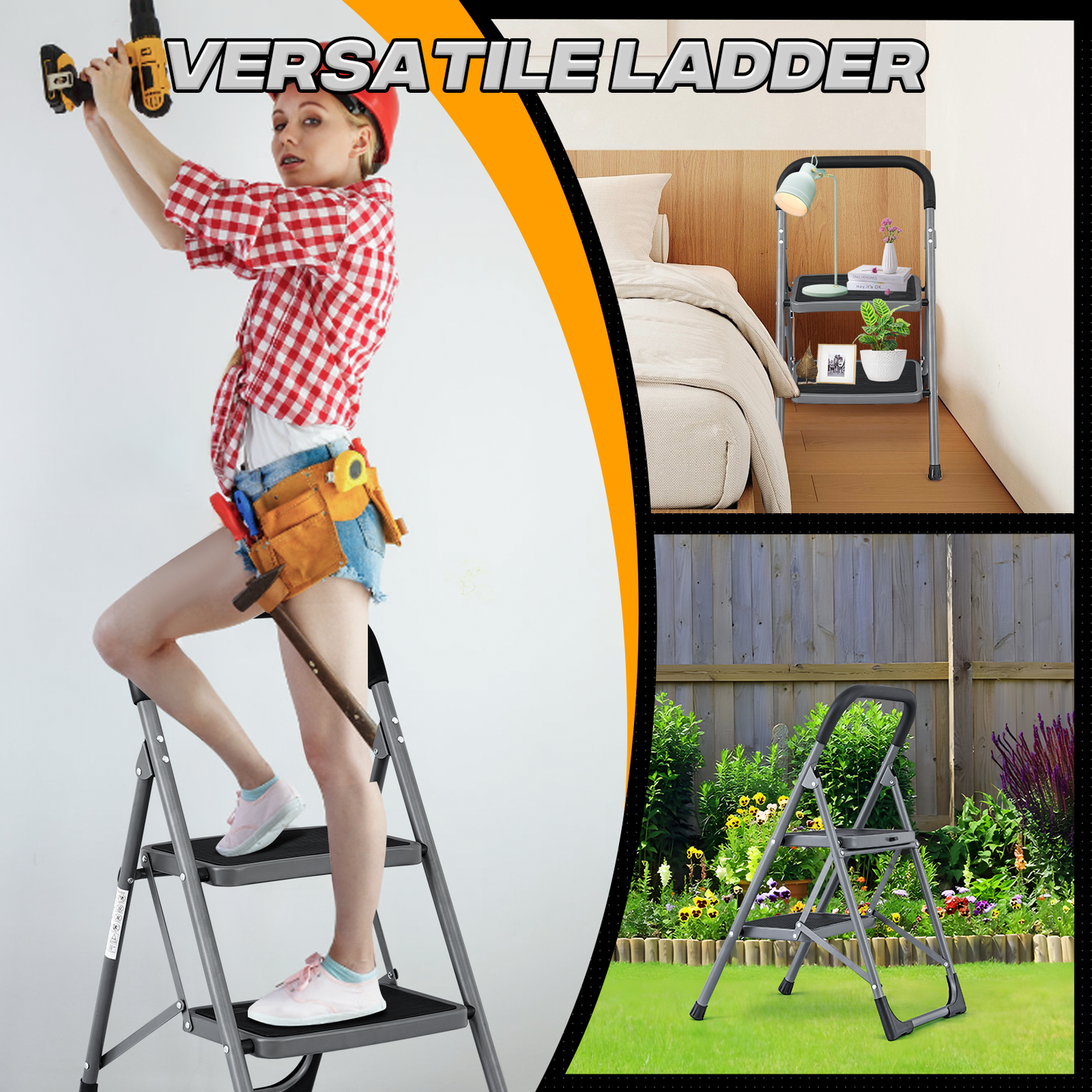 Step Ladder-2 Step-31"Height - Black - Iron+PP