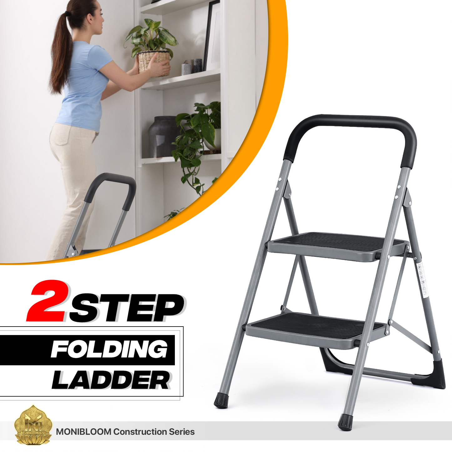 Step Ladder-2 Step-31"Height - Black - Iron+PP