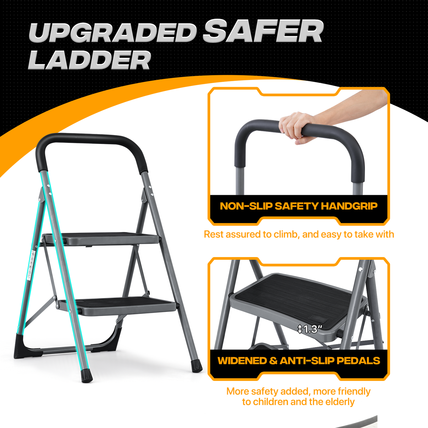 Step Ladder-2 Step-31"Height - Black - Iron+PP