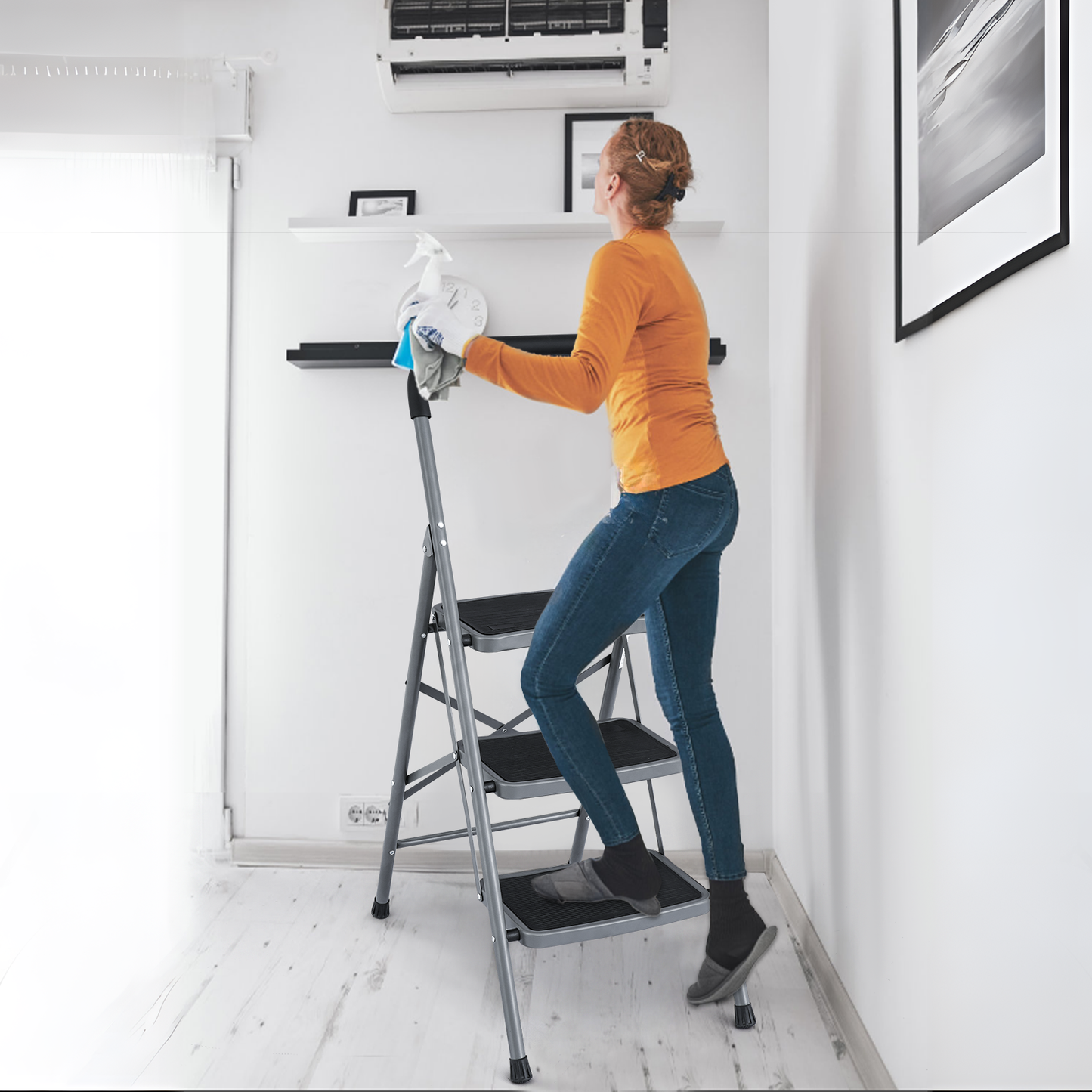 Step Ladder-3 Step-45"Height - Black - Iron+PP