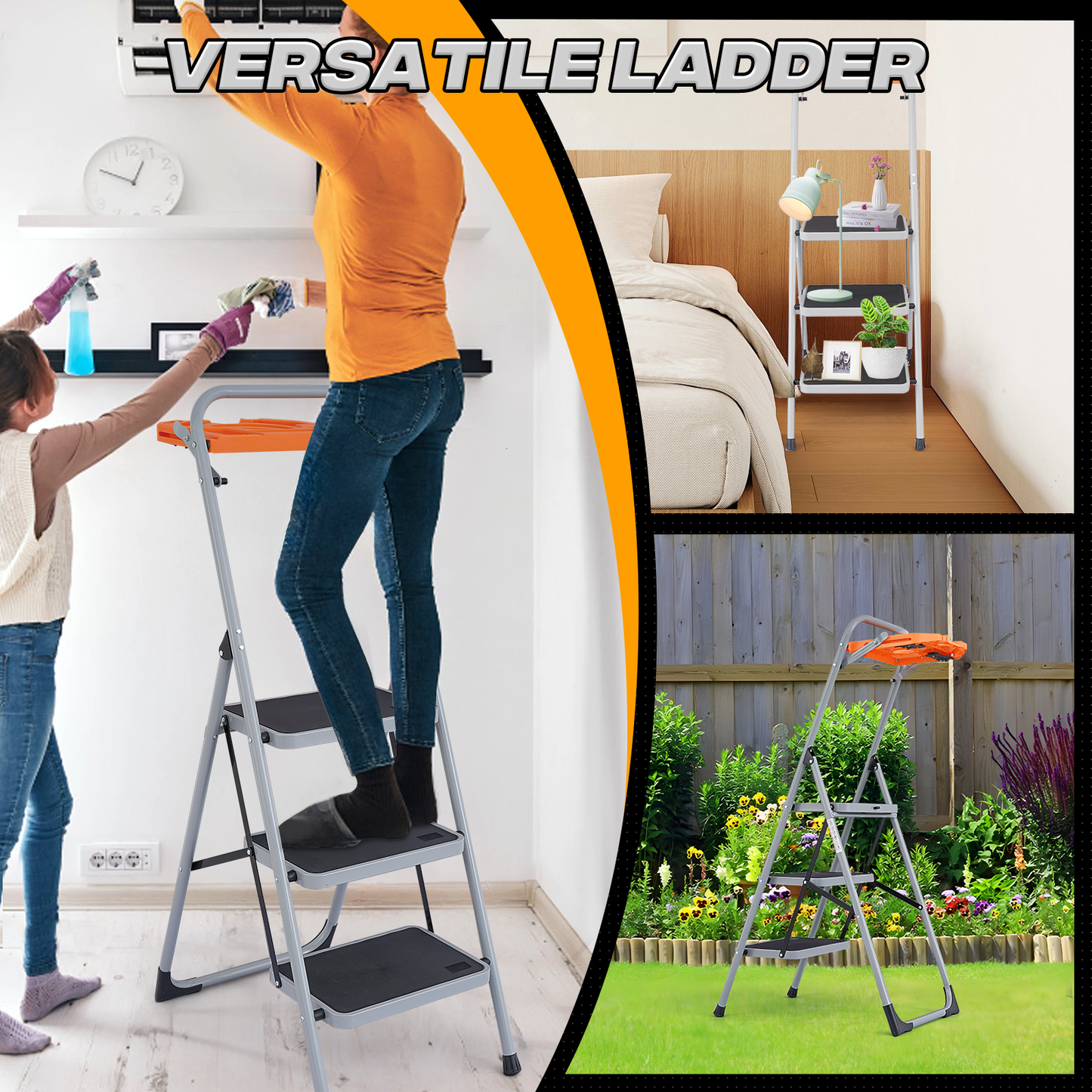 Step Ladder-3 Step-52"Height - Hrey ,With Tool Tray - Iron+PP