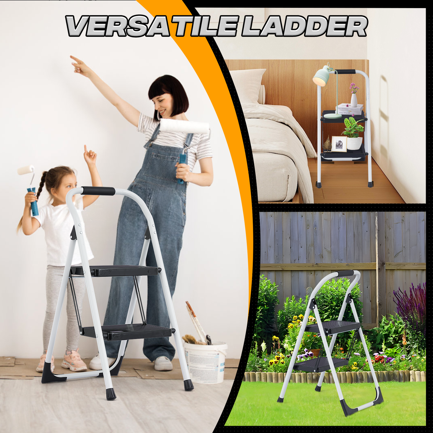 Step Ladder-2 Step-31"Height - White - Iron+PP