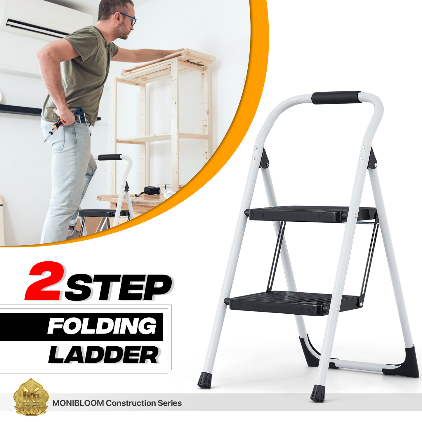 Step Ladder-2 Step-31"Height - White - Iron+PP