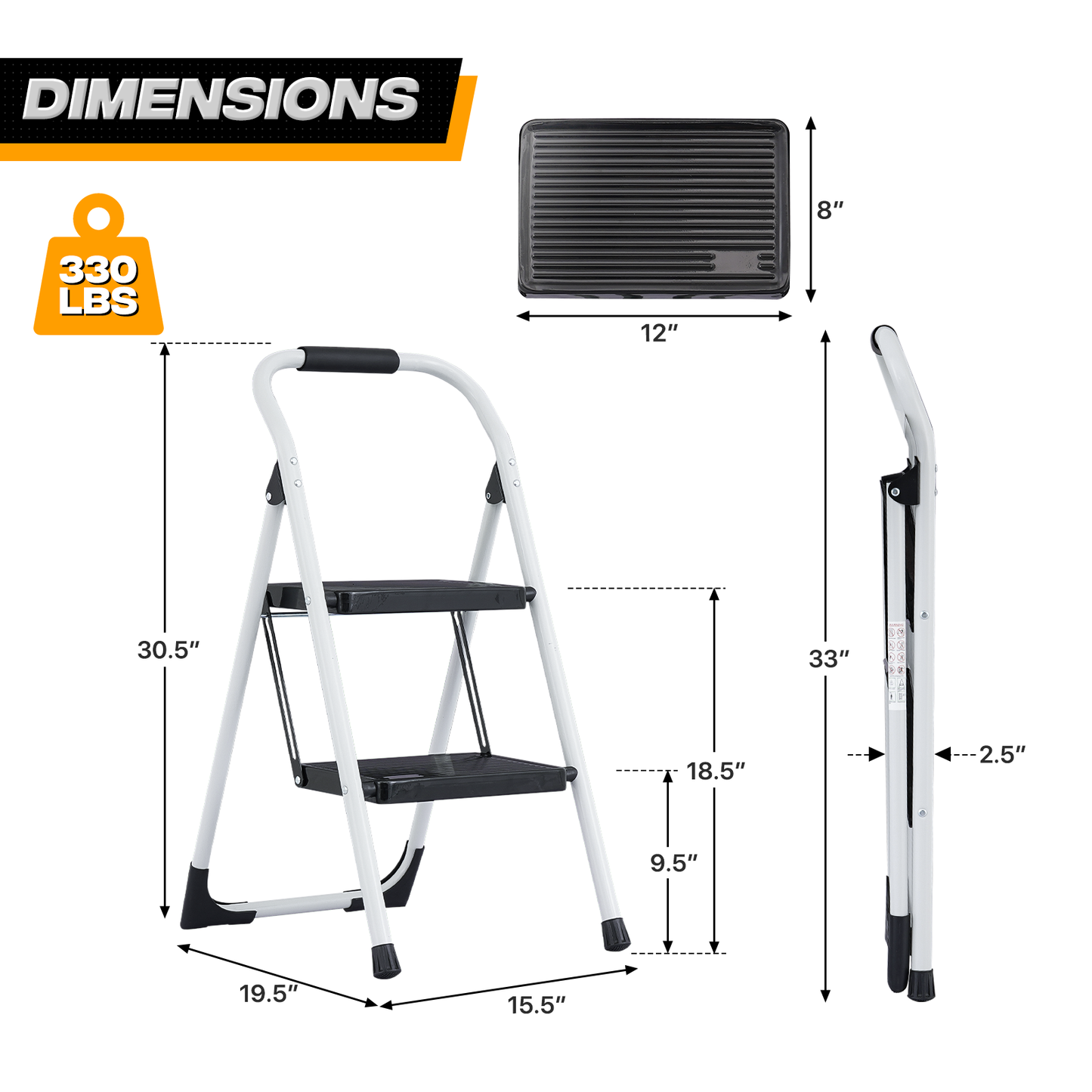 Step Ladder-2 Step-31"Height - White - Iron+PP