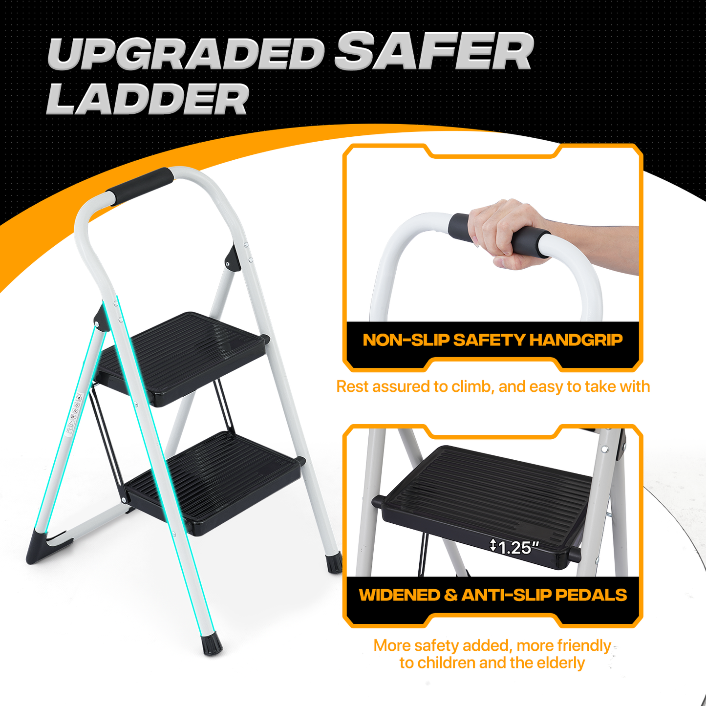 Step Ladder-2 Step-31"Height - White - Iron+PP