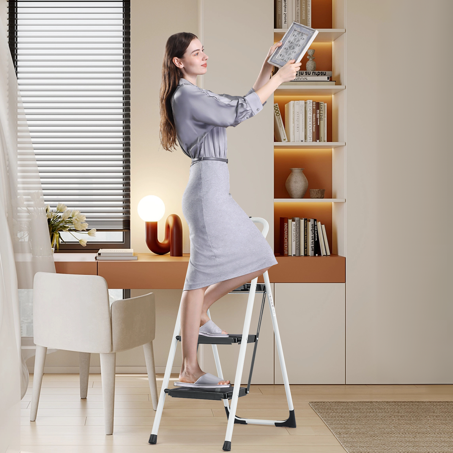 Step Ladder-3 Step-40"Height - White - Iron+PP