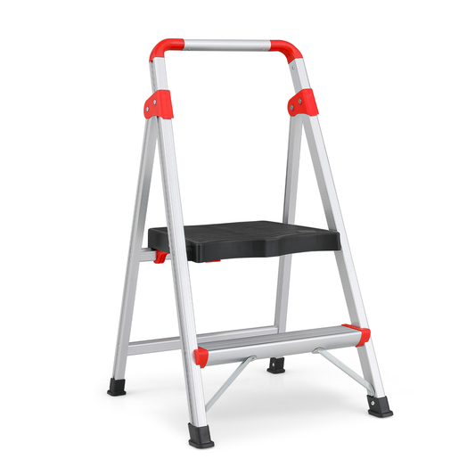 Step Ladder-2 Step-32"Height - Silver ,with Anti-Slip Step  - Aluminum+PP