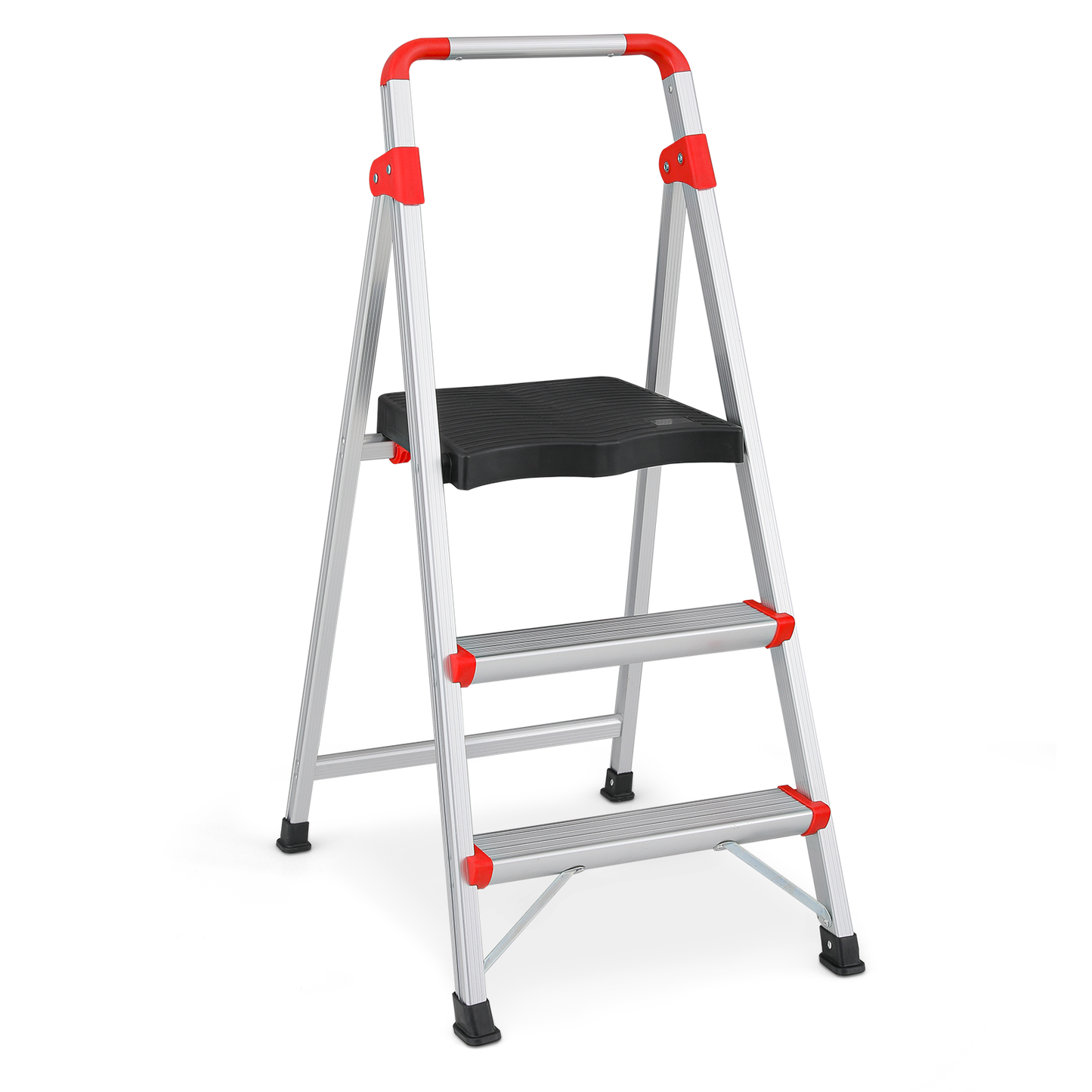 Step Ladder-3 Step-39"Height - Silver ,with Anti-Slip Step  - Aluminum+PP