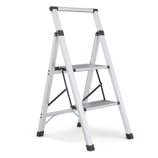 Step Ladder-2 Step-34"Height - Silver - Aluminum+PP