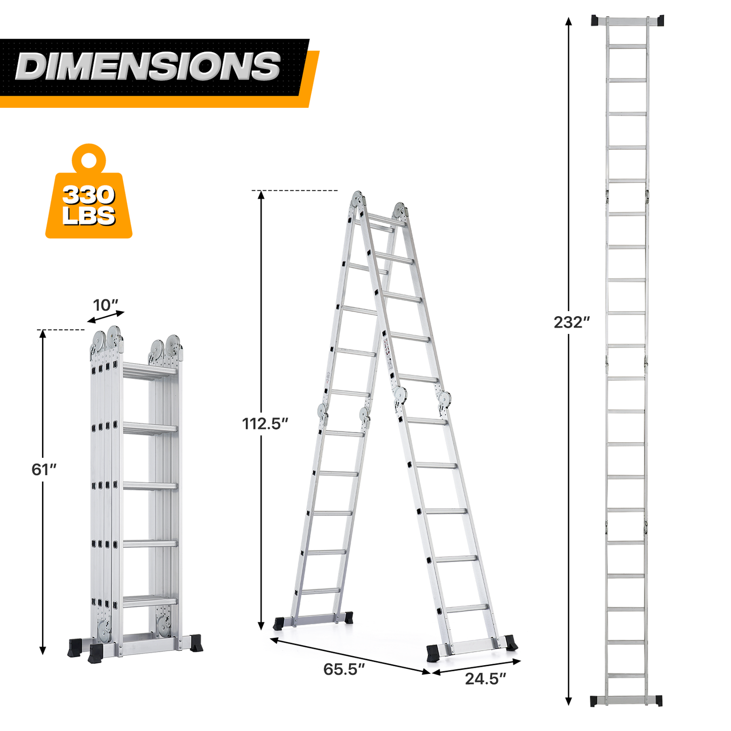 Multi Position Folding Ladder-240“Total Length Aluminum Extension Ladder