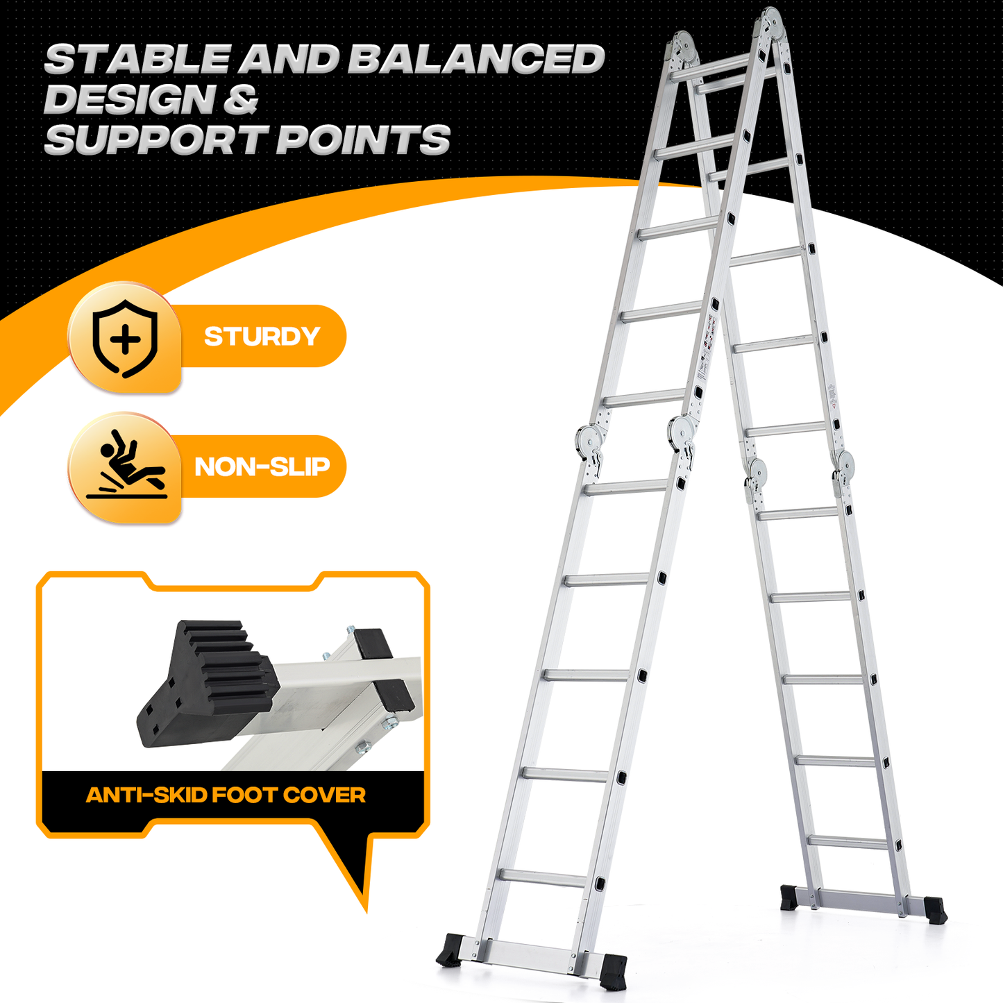 Multi Position Folding Ladder-240“Total Length Aluminum Extension Ladder