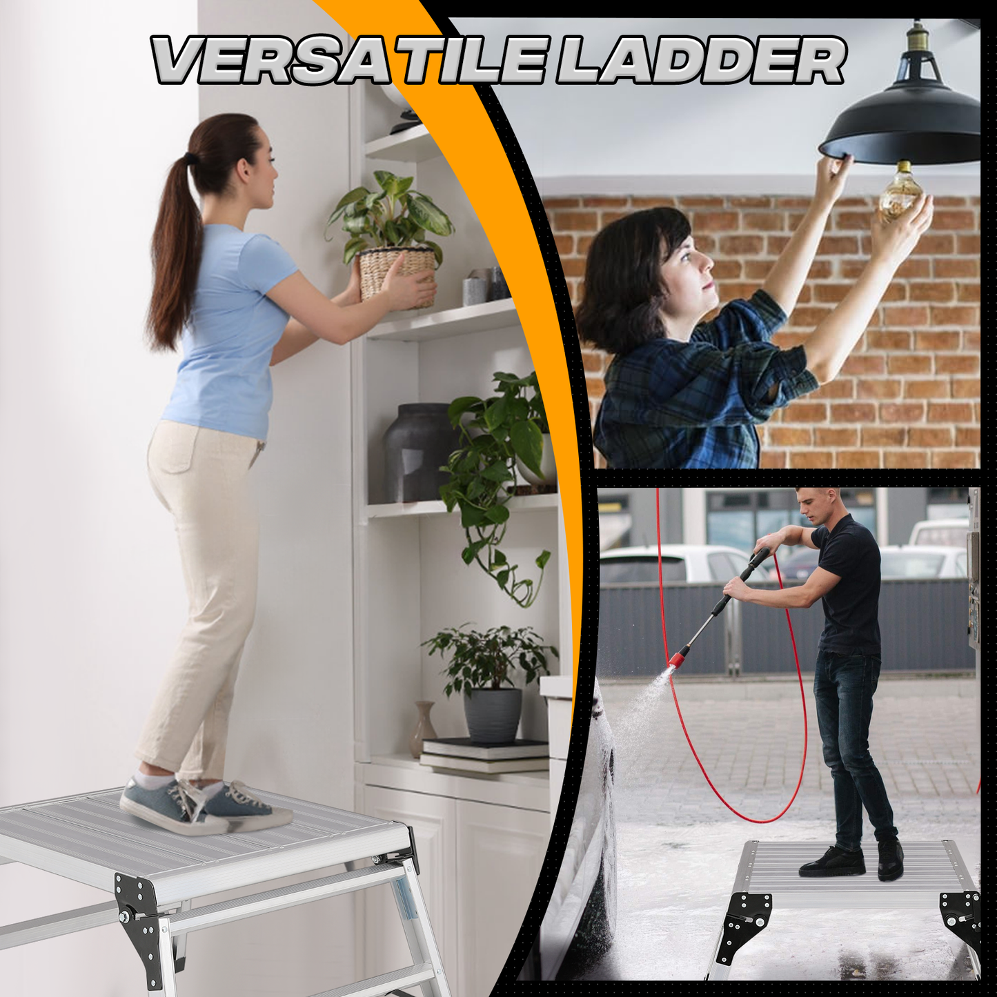 Step Ladder Heavy Duty Foldable Platform -37"Lenght  - Aluminum+PP