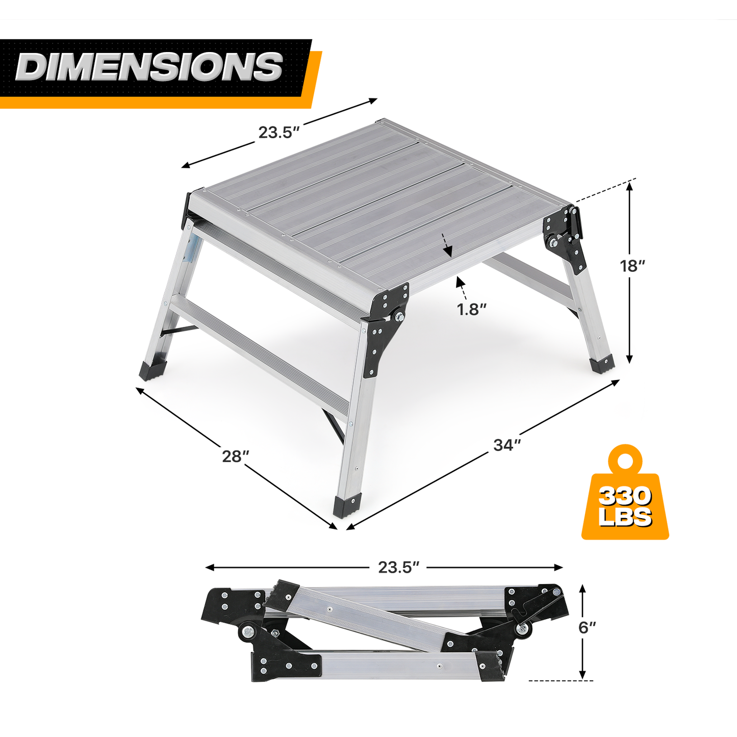 Step Ladder Heavy Duty Foldable Platform -37"Lenght  - Aluminum+PP