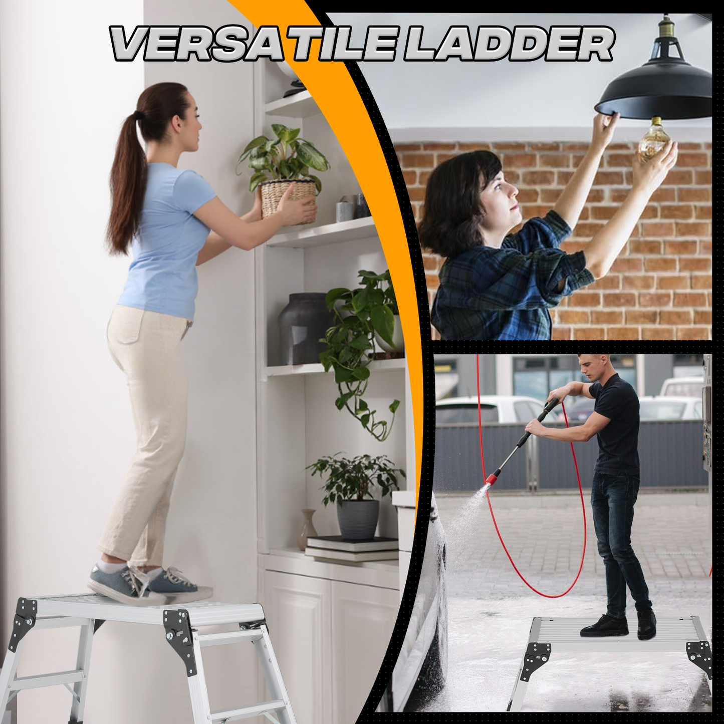 Step Ladder Heavy Duty Foldable Platform -42" Length , Material: Aluminum+PP