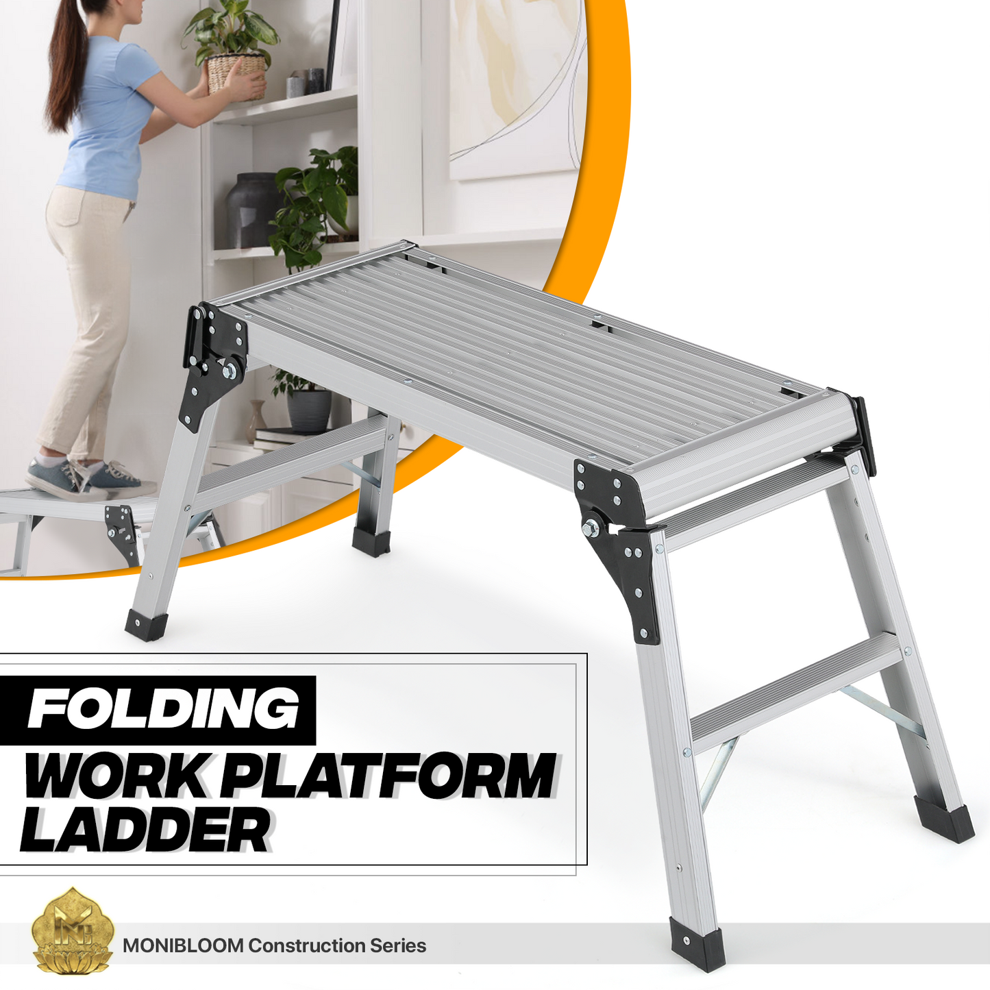 Step Ladder Heavy Duty Foldable Platform -42" Length , Material: Aluminum+PP