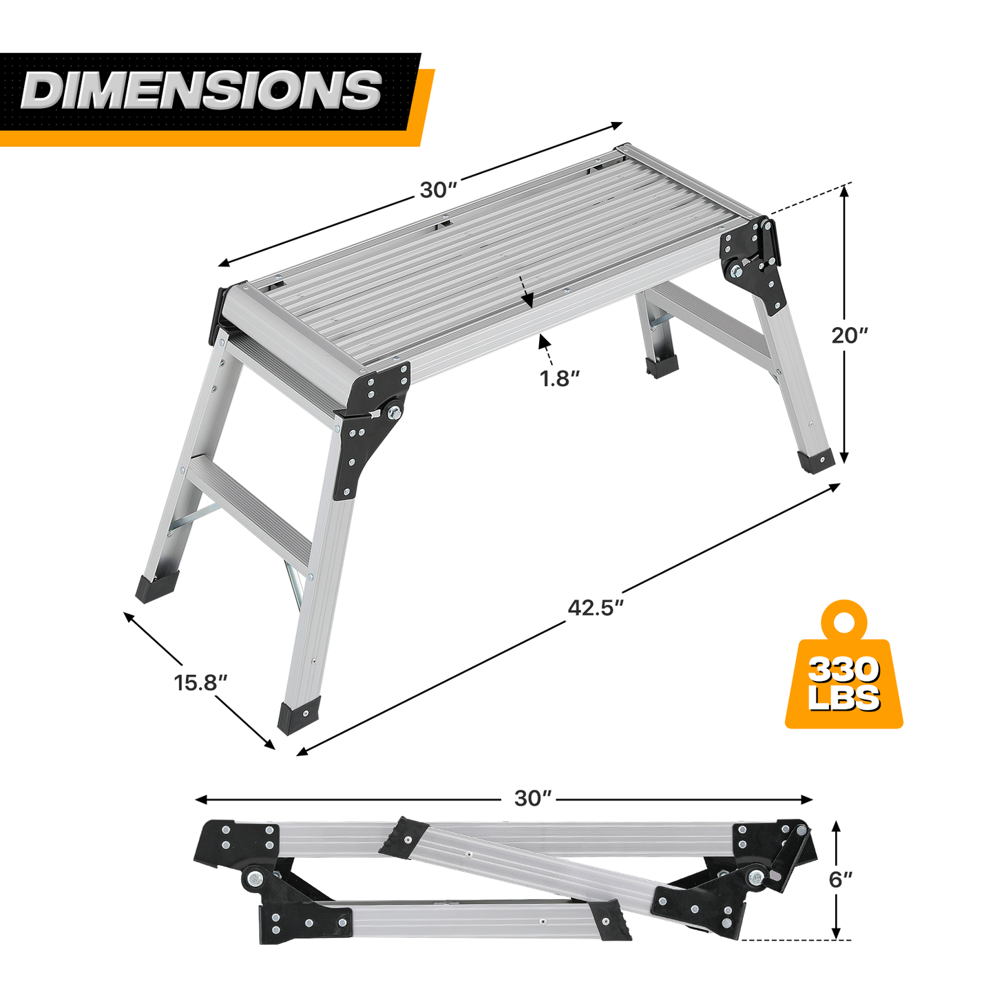 Step Ladder Heavy Duty Foldable Platform -42" Length , Material: Aluminum+PP