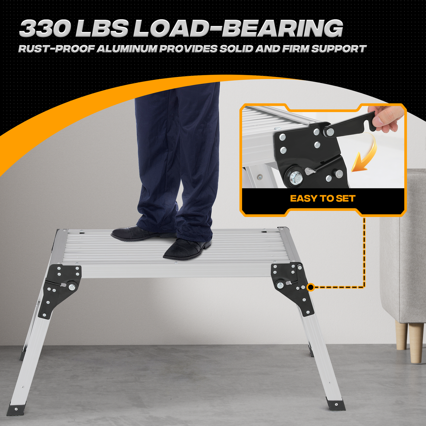 Step Ladder Heavy Duty Foldable Platform -42" Length , Material: Aluminum+PP