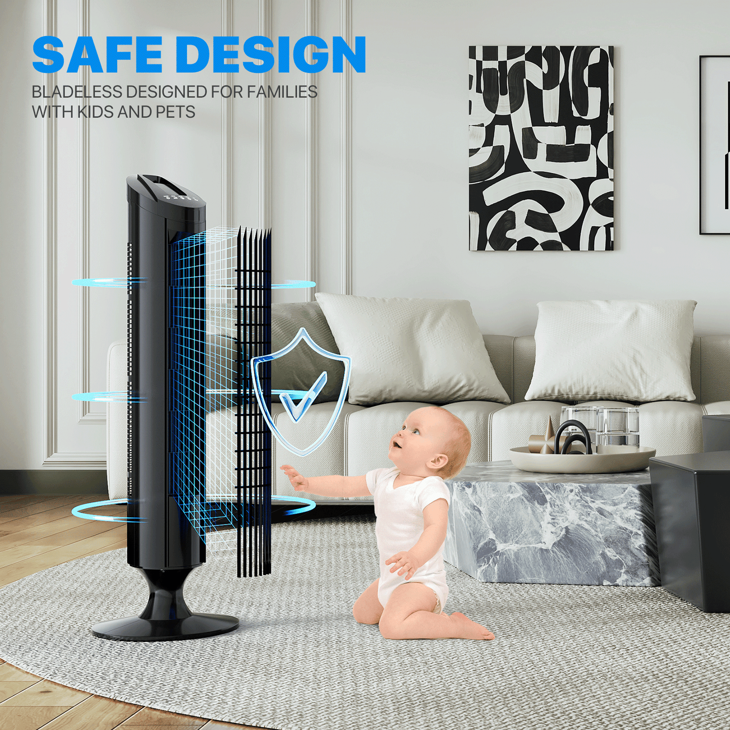 34" Tower Fan - 3 Speeds 3 Modes - Room Temperature Display